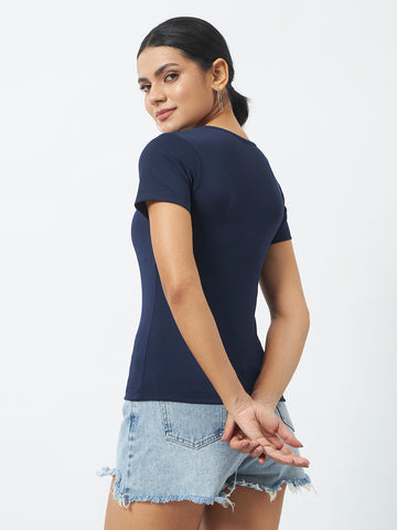 Classic Fit V-Neck Top - Navy Blue