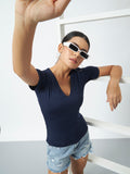 Trend Arrest Classic Fit V-Neck Top - Navy Blue