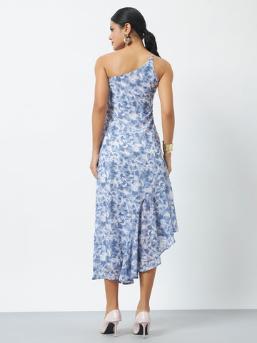 Printed Cocktail Dress with Inbuilt Padding - Sky Blue