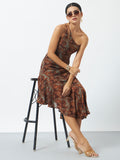 Printed Cocktail Dress with Inbuilt Padding - Brown