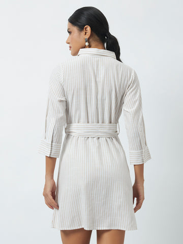 Striped Shirt Dress - Cream
