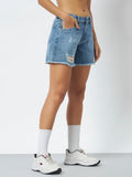 Trend Arrest Dark Blue Distressed Denim Shorts - Light Blue