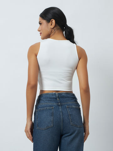 V-Neck Essential Crop Top - Off-White