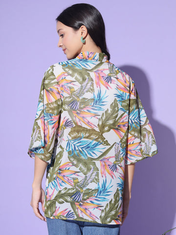 White Tropical Print Shrug