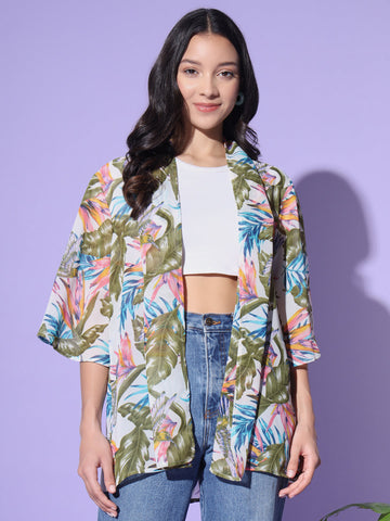 White Tropical Print Shrug