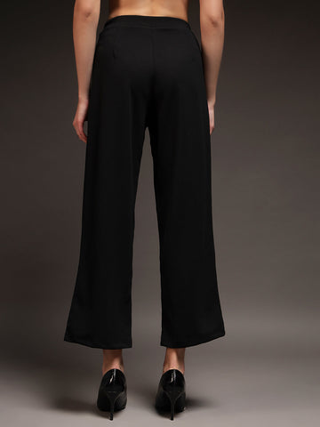 Trend Arrest Women Black Buckle Detail Pants