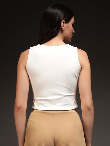 Trend Arrest Women Off-White V-Neck Waistcoat