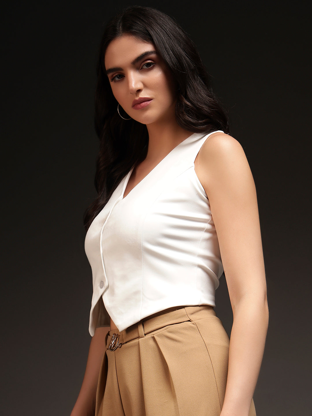 V-Neck Woven Waistcoat - White