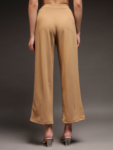 Trend Arrest Women Beige Buckle Detail Pants