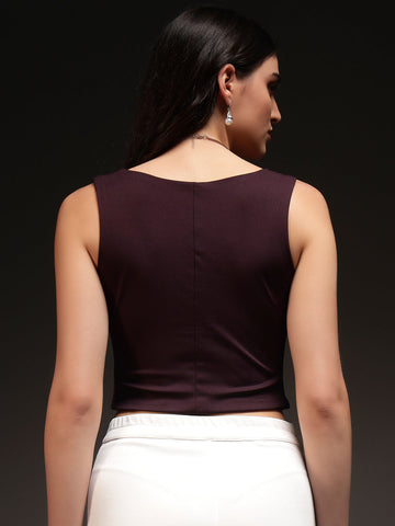 Trend Arrest Women Sqaure Neck Panel Crop Top