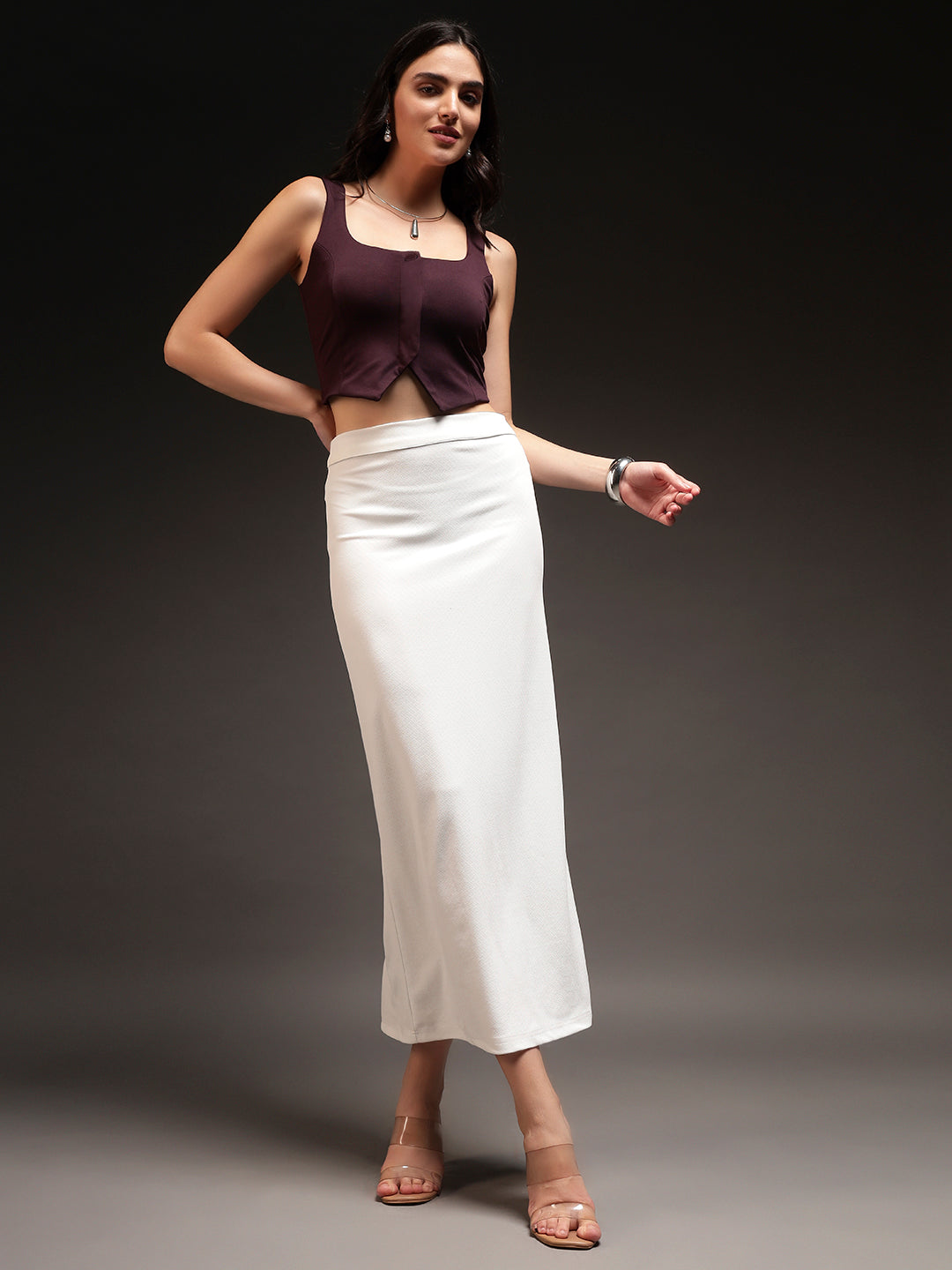 Straight Fit Slit Skirt - Off White