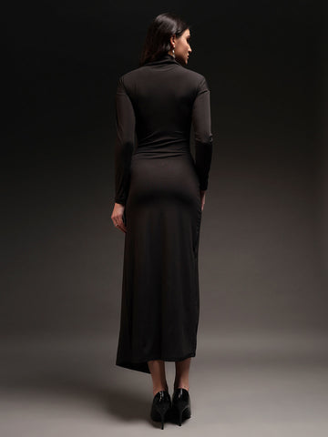 Trend Arrest Women High Neck Maxi Dress With Gold Buckle