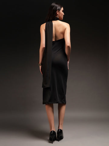 Trend Arrest Women Scraf Neck Midi Dress