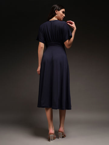 Empire V-Neck Dress - Navy Blue
