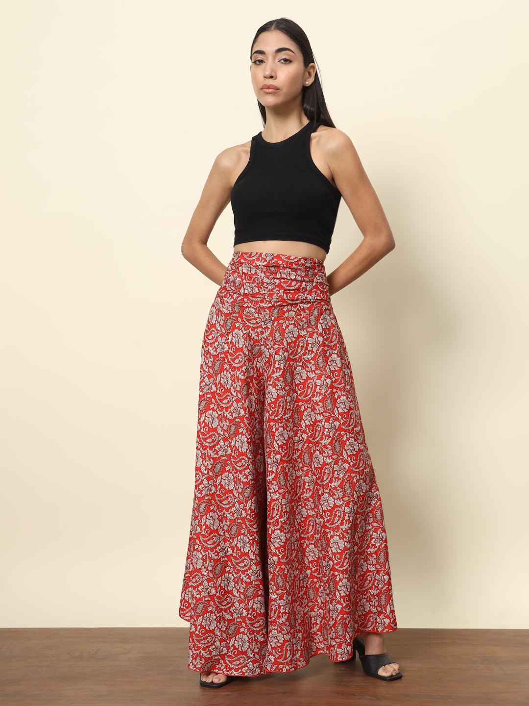 Printed Palazzo Pants - Red