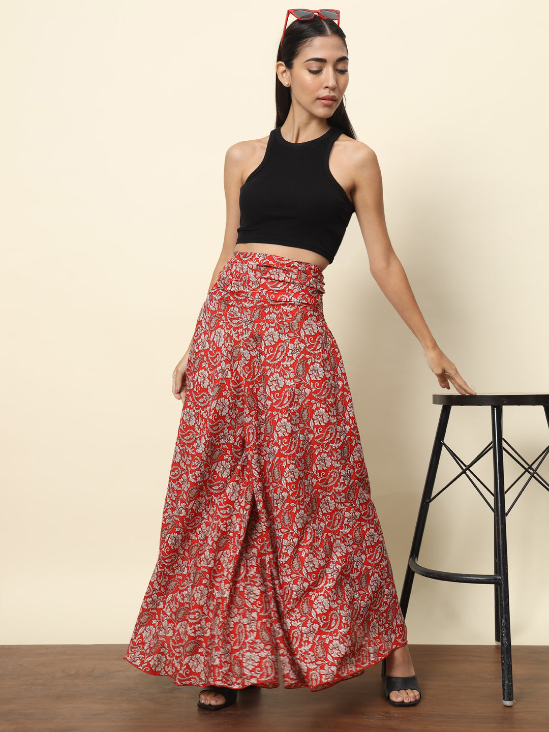 Printed Palazzo Pants - Red