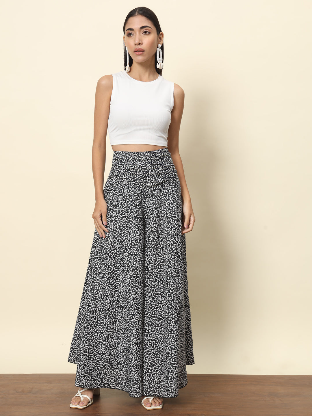 Printed Palazzo Pants - Black
