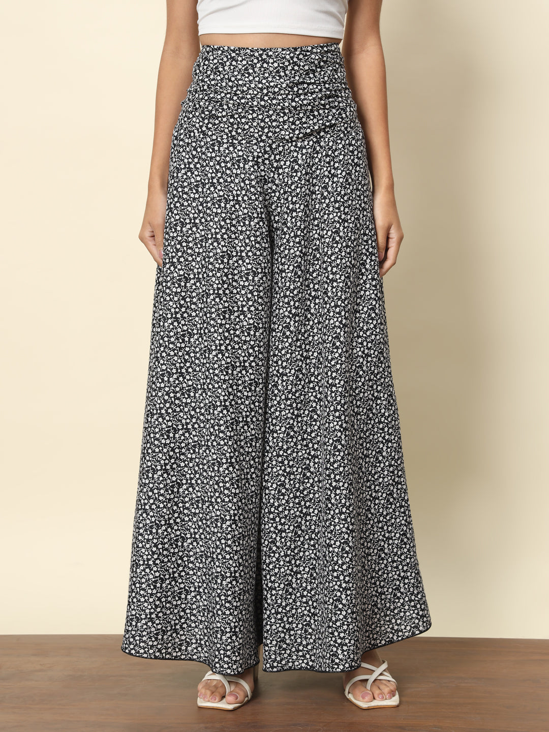Black Ditsy Printed Palazzo