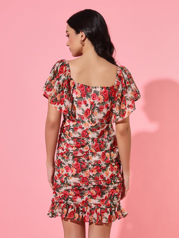 Printed Off Shoulder Dress - Multi