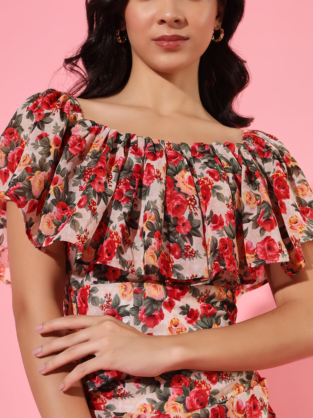 Printed Off Shoulder Dress - Multi