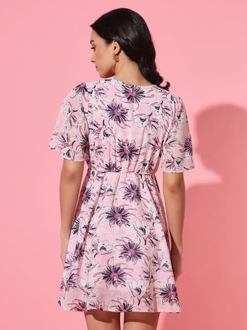 Overlaped Floral Short Dress