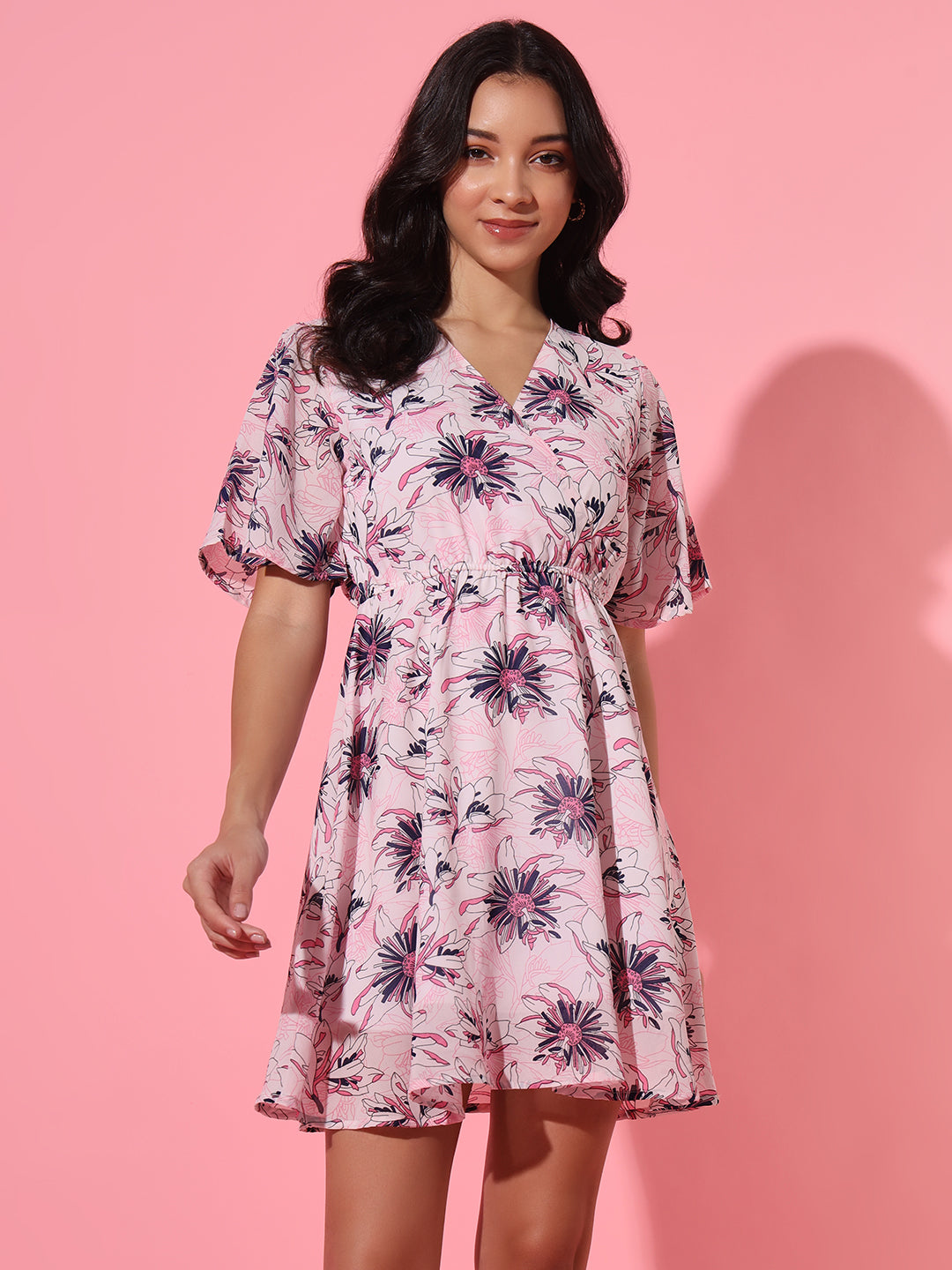 Overlaped Floral Short Dress