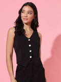 V-Neck Woven Waistcoat - Black