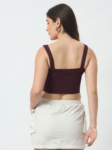 Wine V-Neck Crop Top