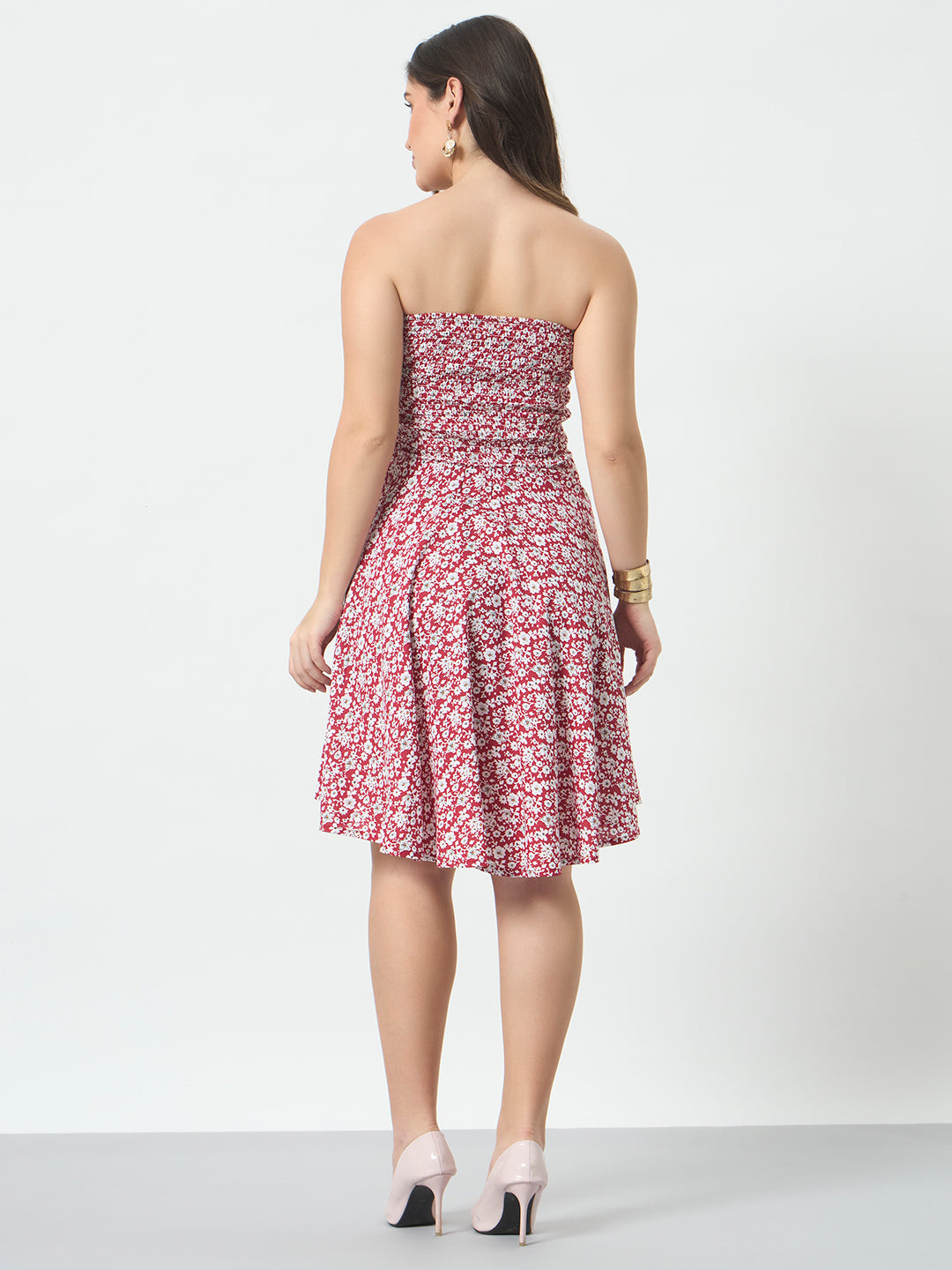 Off Shoulder Printed Dress - Red