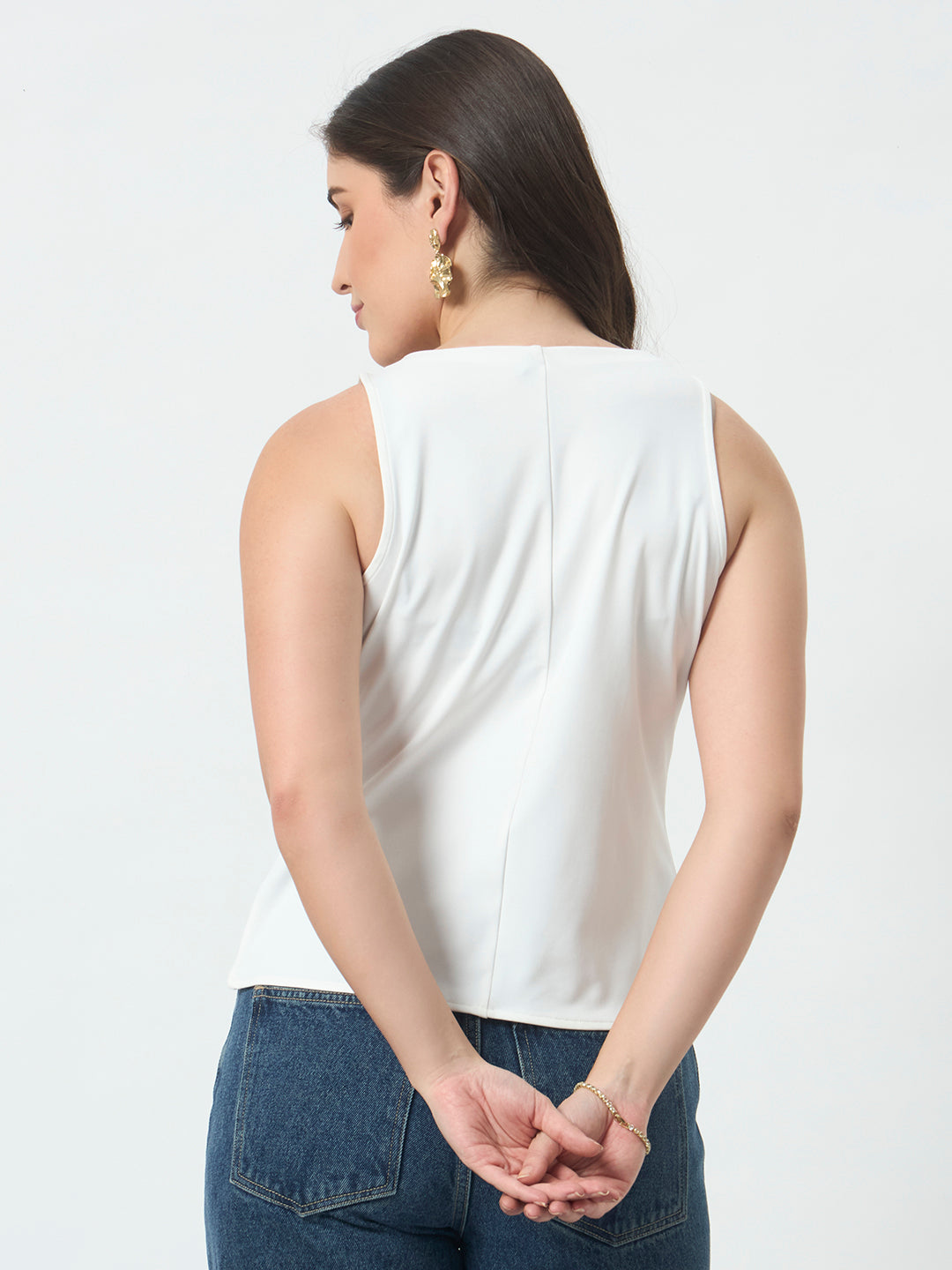 Bow Front Sleeveless Top - Off White