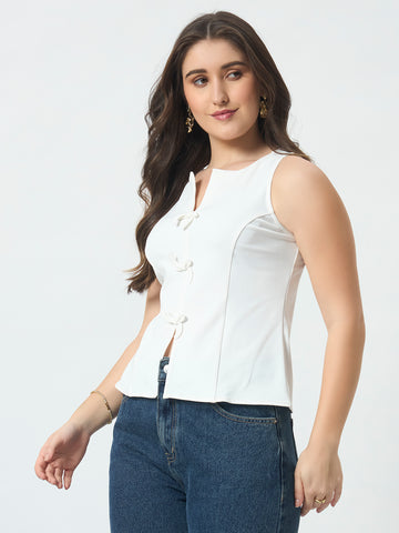 Bow Front Sleeveless Top - Off White