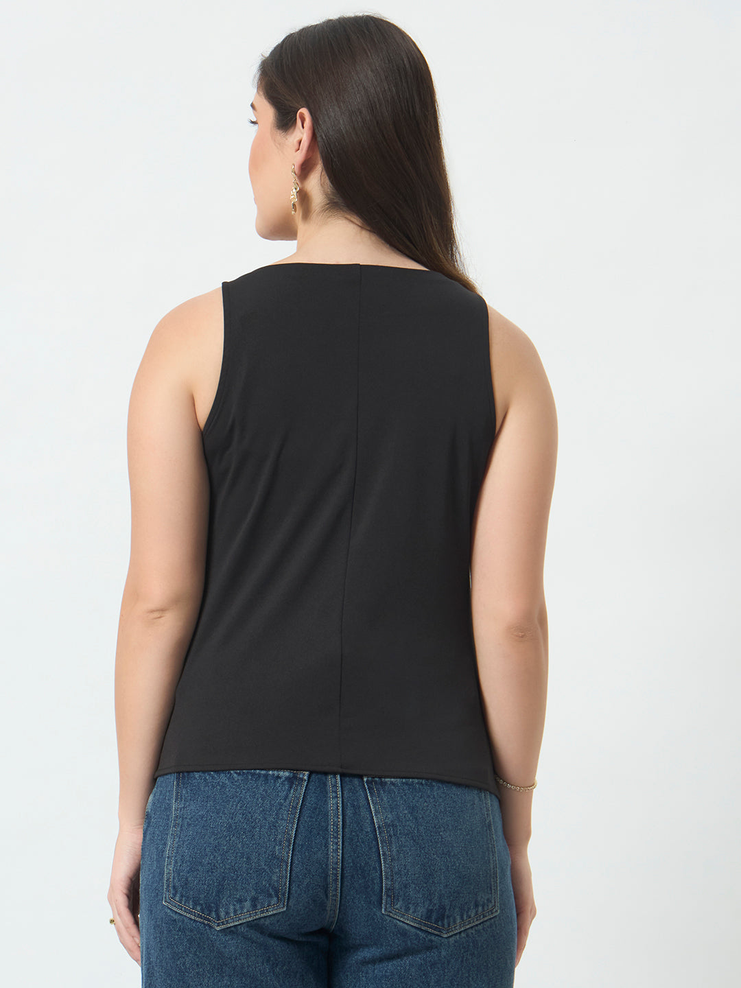Bow Front Sleeveless Top - Black