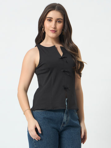 Bow Front Sleeveless Top - Black