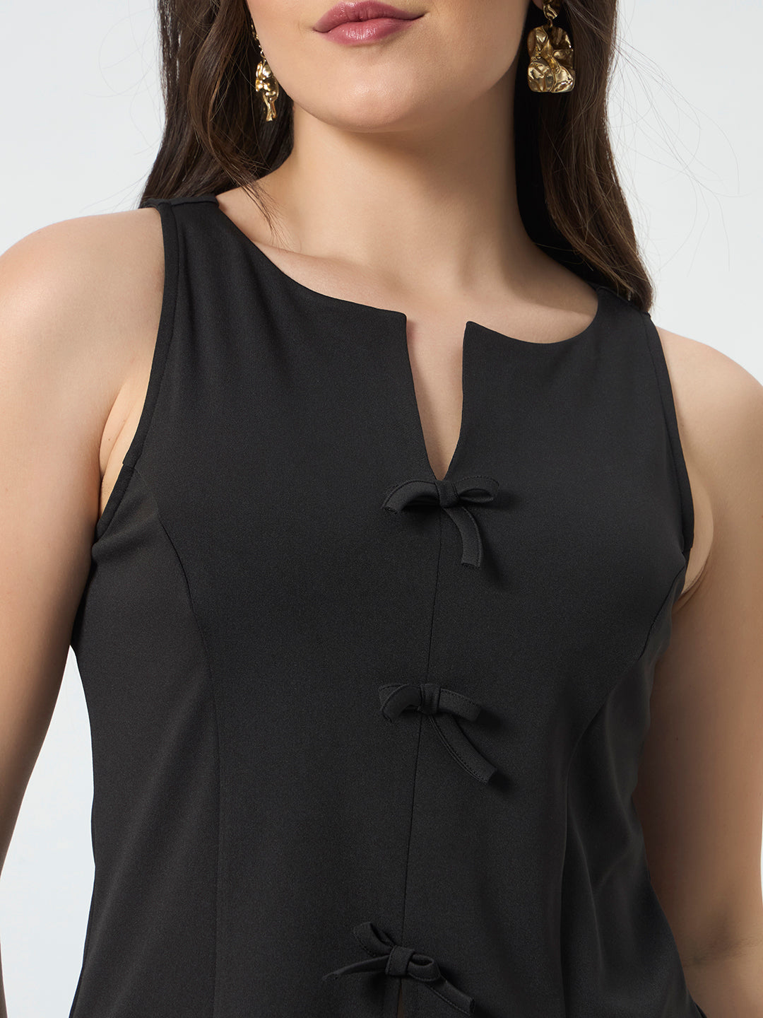 Bow Front Sleeveless Top - Black