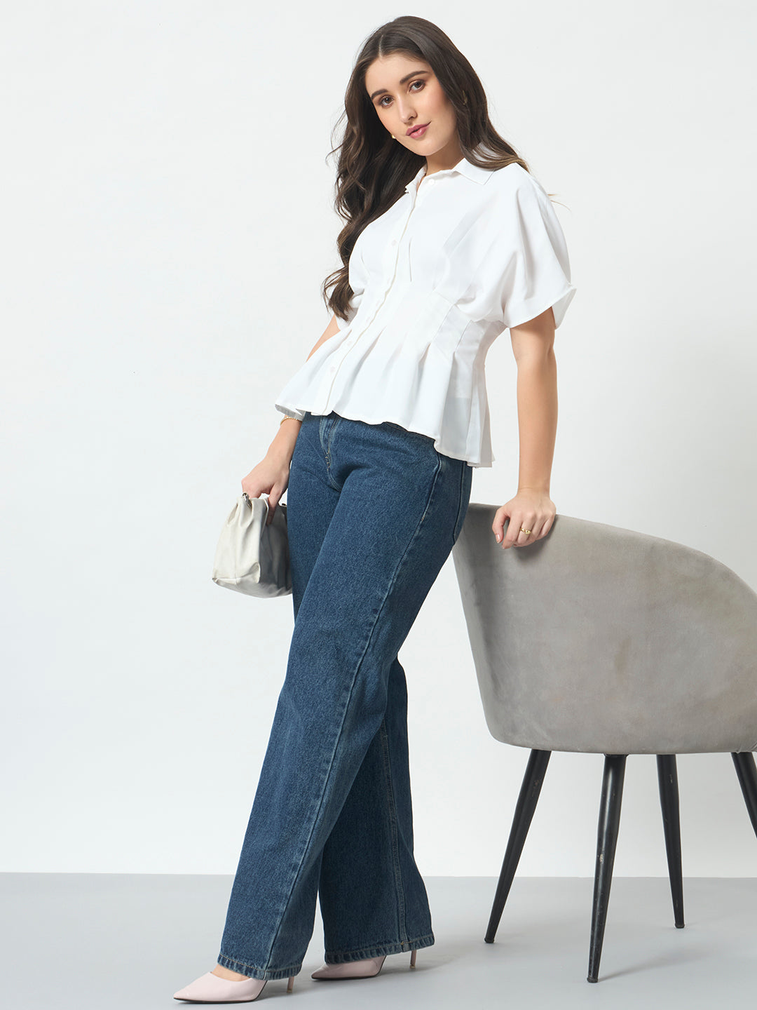 Cinched Waist Shirt - White