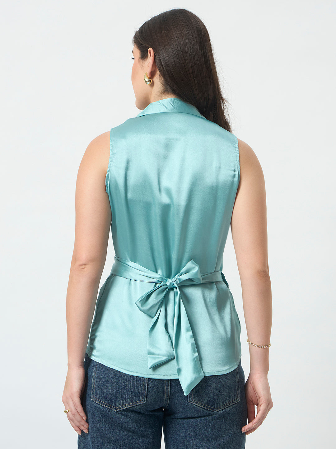 Shirt Style Wrap Around Top - Aqua