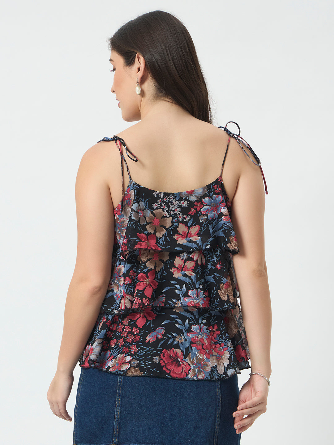 Tie-Up Tiered Top - Black