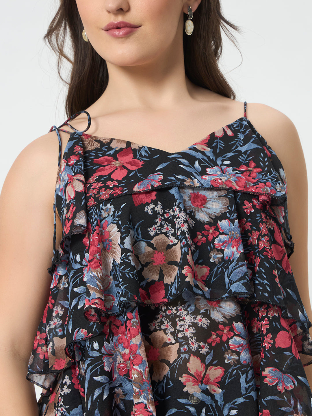 Tie-Up Tiered Top - Black