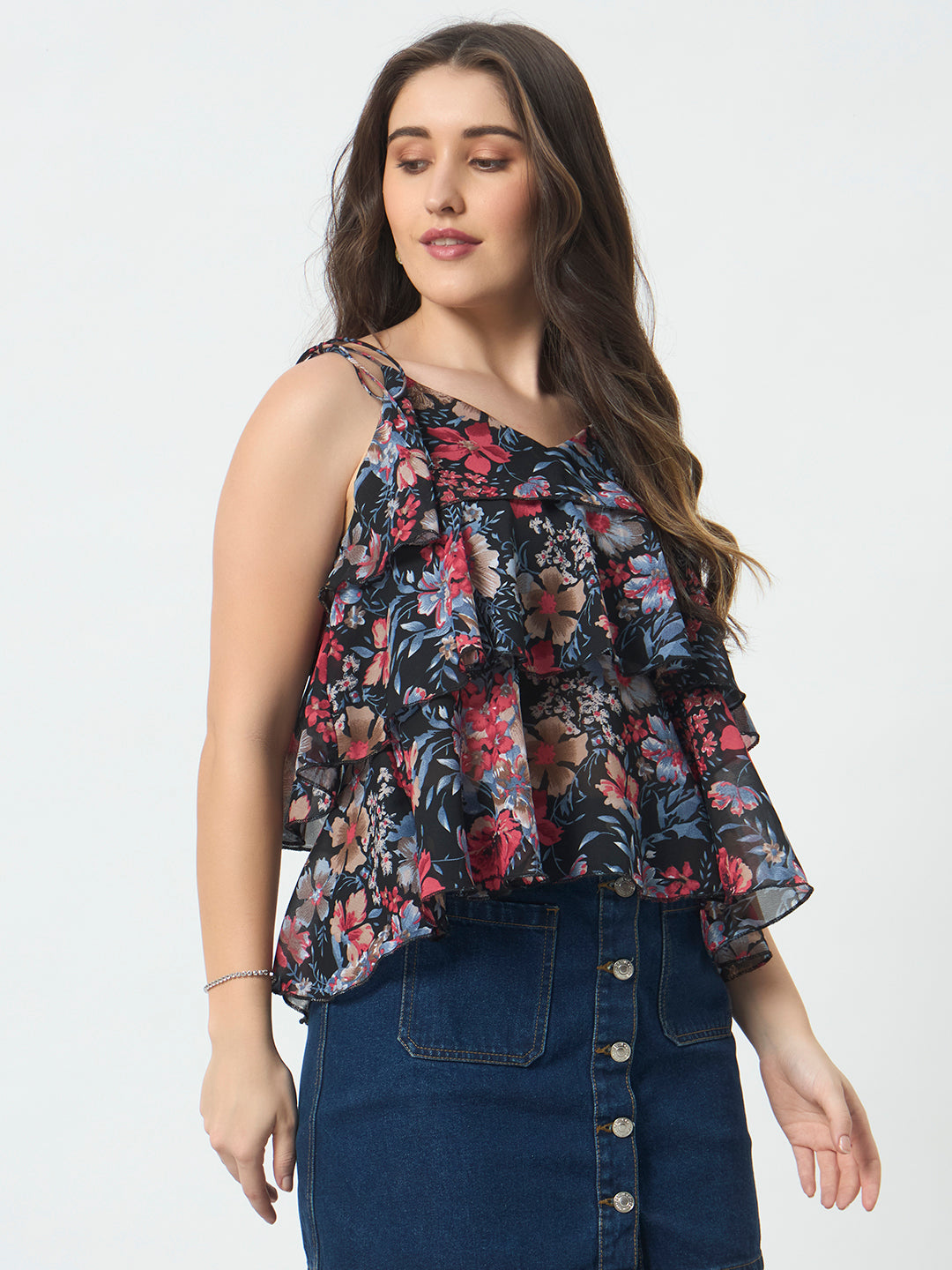 Tie-Up Tiered Top - Black