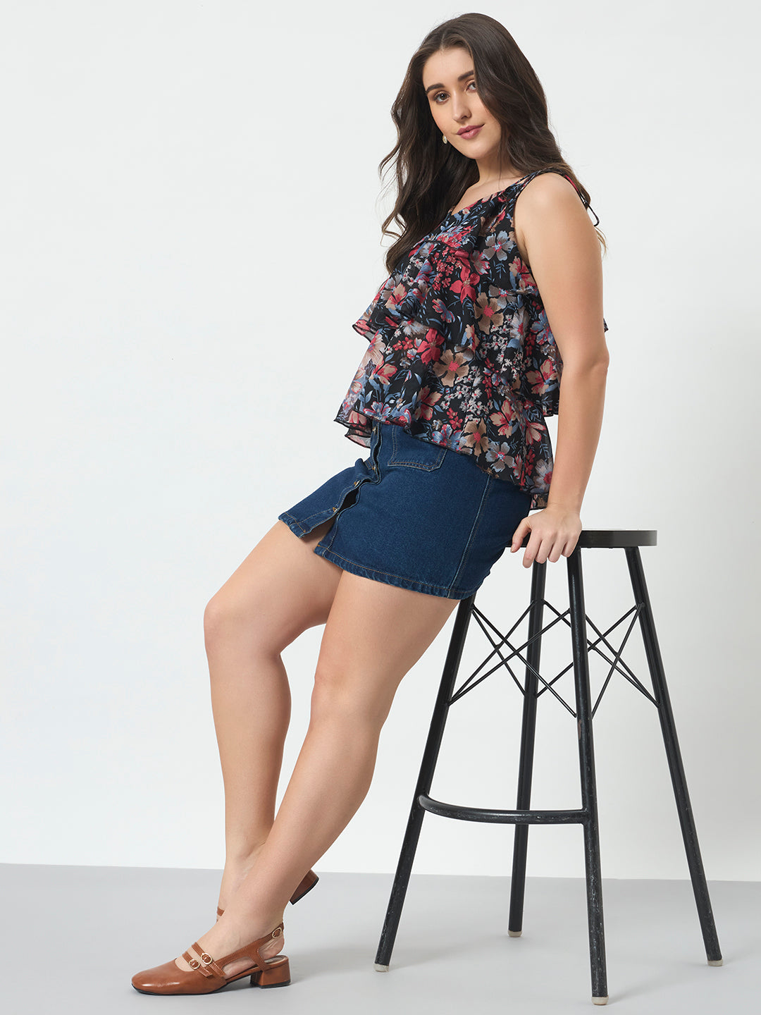 Tie-Up Tiered Top - Black