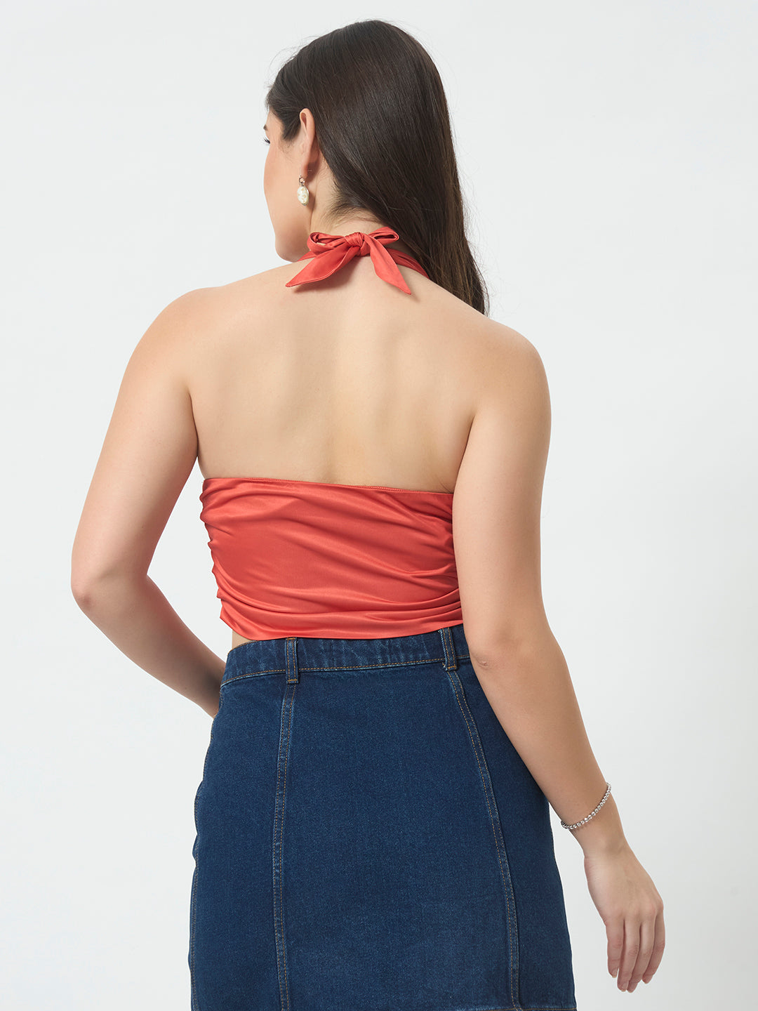 Halter Neck Crop Top - Burnt Coral
