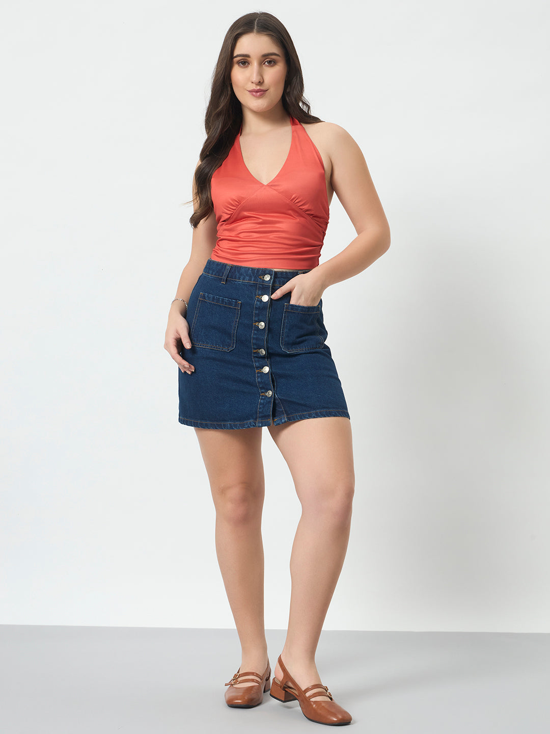 Halter Neck Crop Top - Burnt Coral