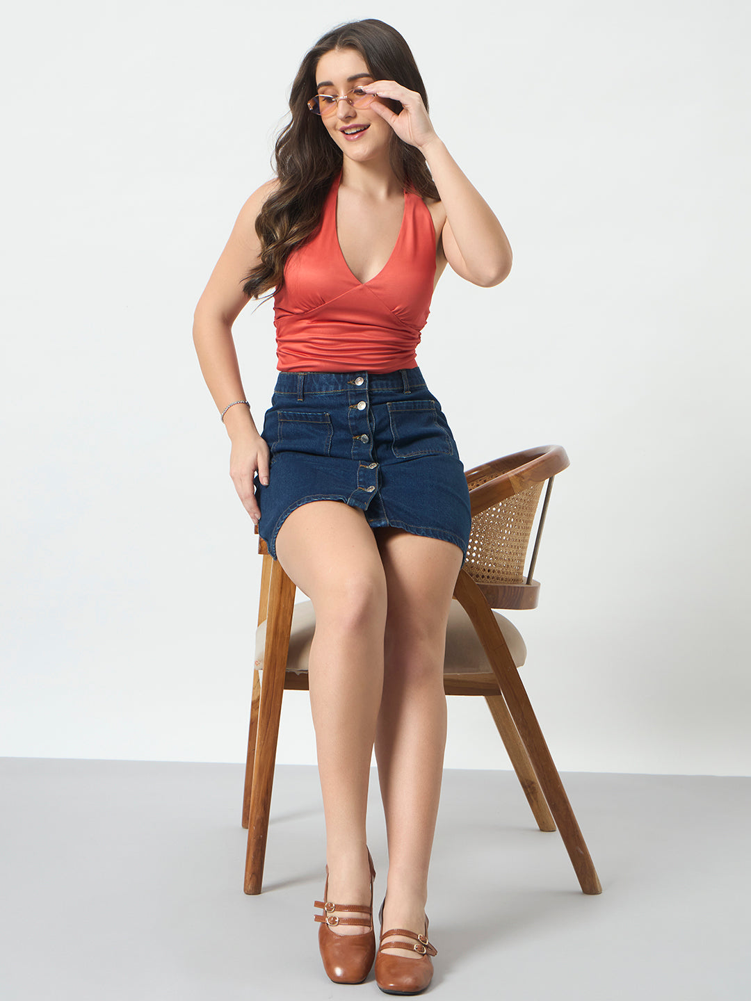 Halter Neck Crop Top - Burnt Coral