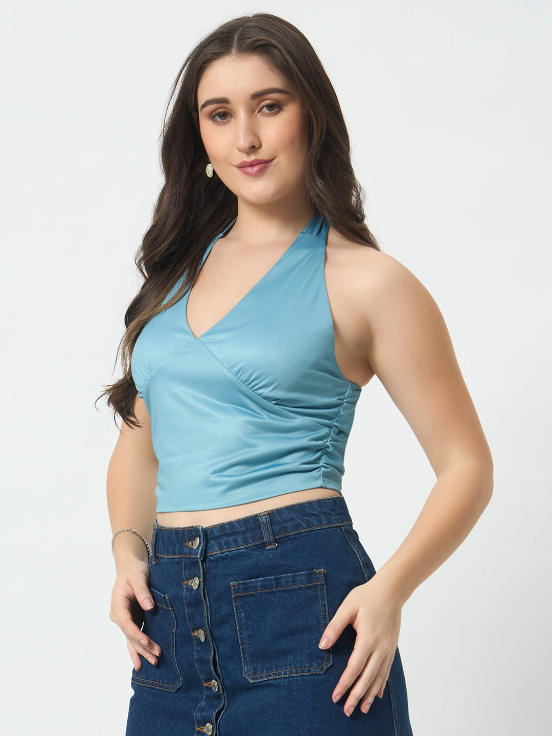 Halter Neck Crop Top - Dusty Teal