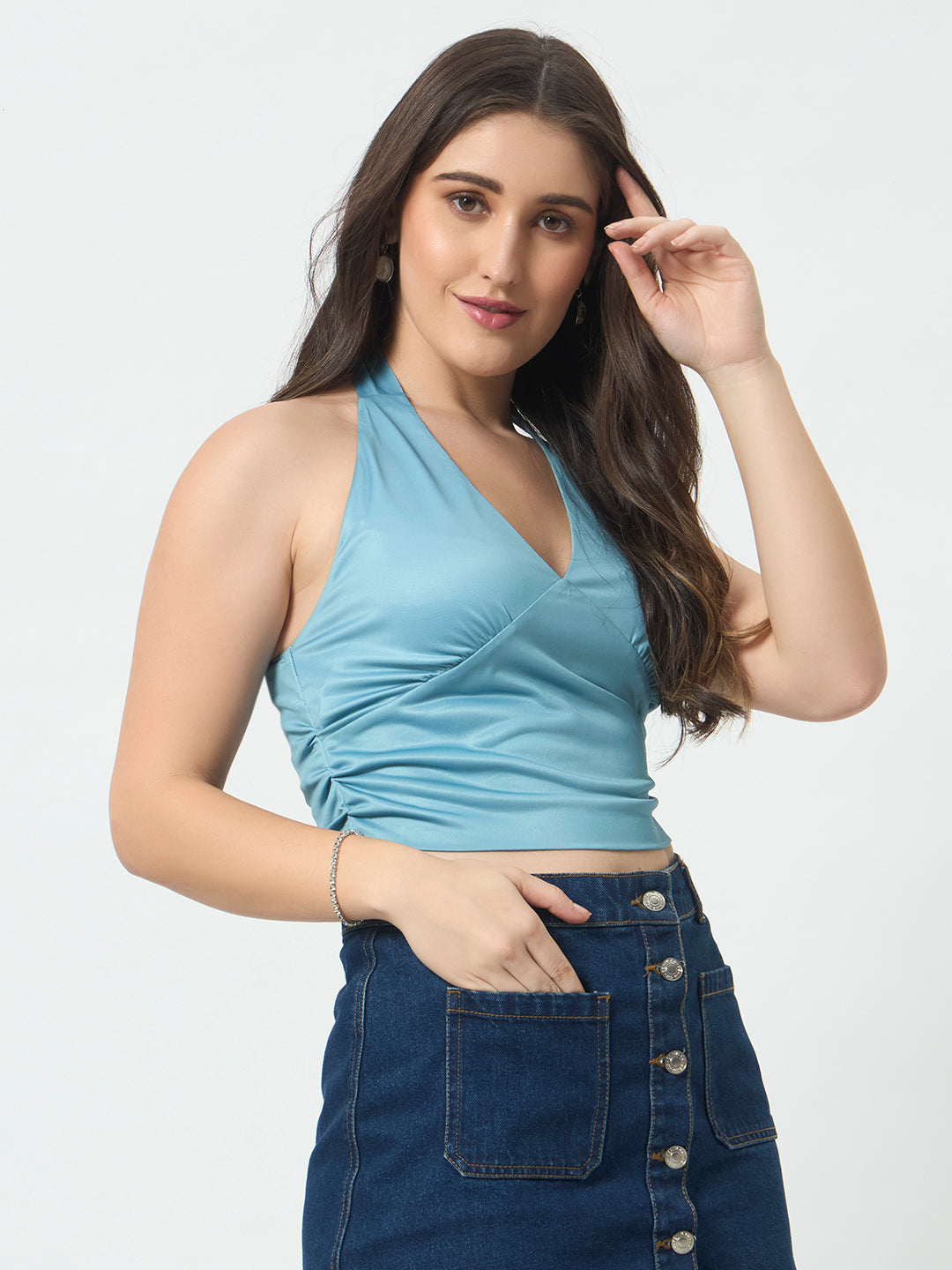 Halter Neck Crop Top - Dusty Teal