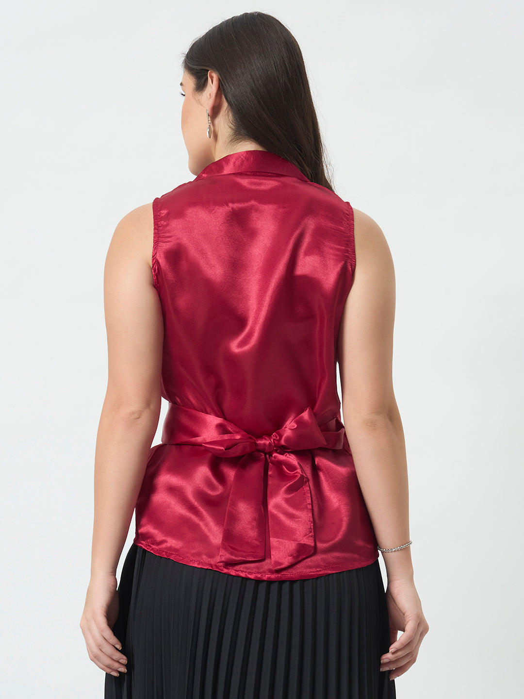 Shirt Style Wrap Around Top - Red