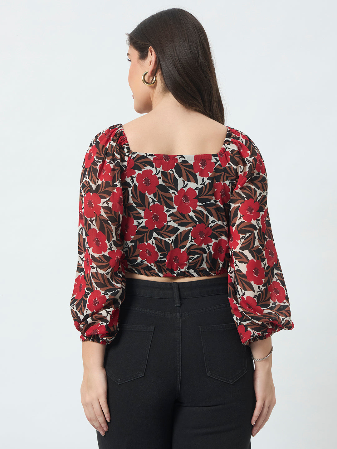 Ruched Printed Top - Red