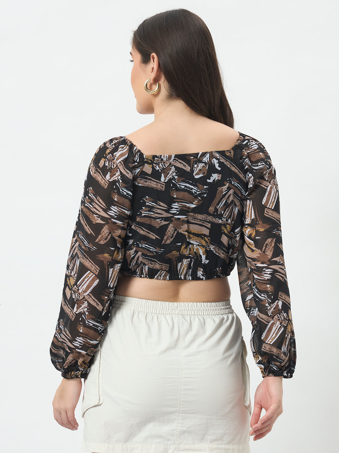 Ruched Printed Top - Black
