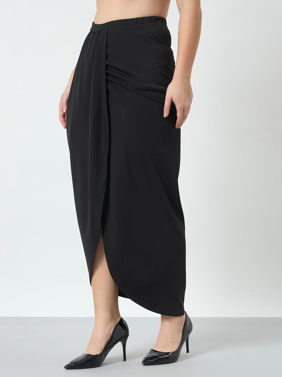 Drape Stretch Skirt - Black