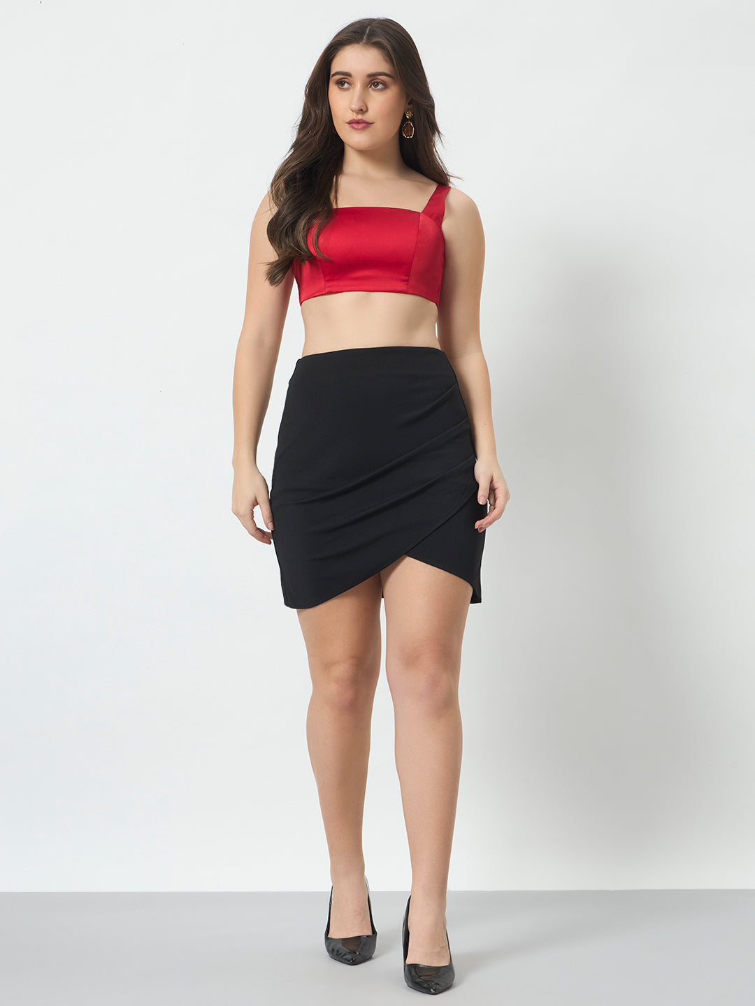 Wrap Front Mini Skirt - Black